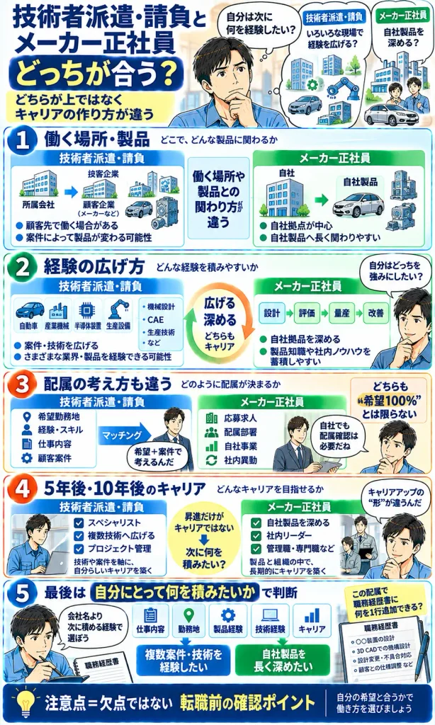 技術者派遣・請負とメーカー正社員のキャリア比較