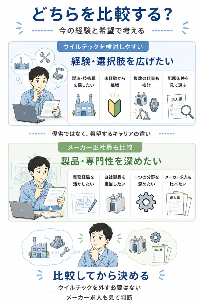 ウイルテックを検討しやすい人/メーカー正社員も比較したい人