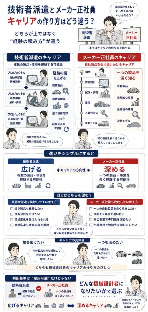 技術者派遣とメーカー正社員のキャリアの違い
