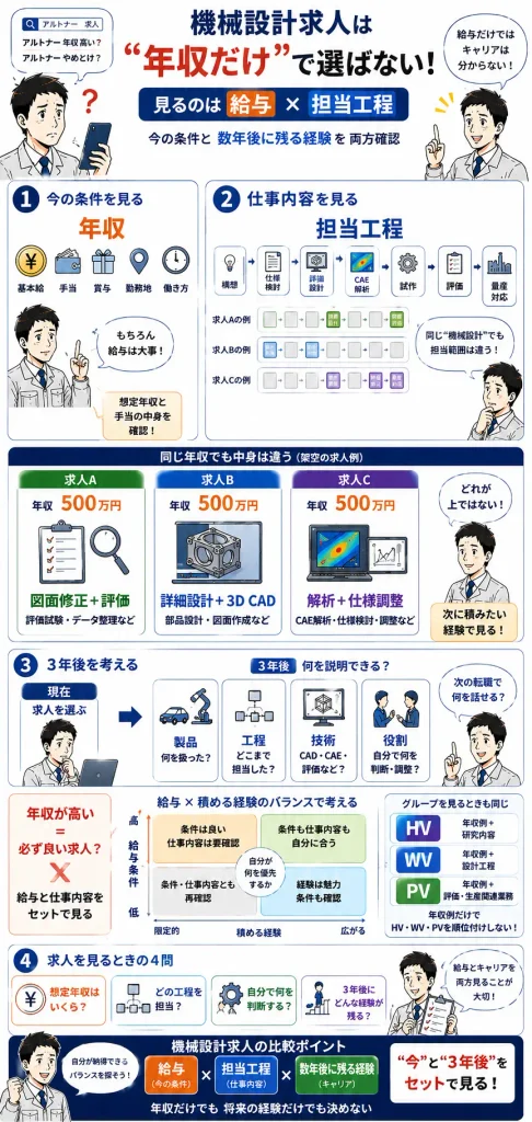 機械設計者は年収だけでなく担当工程とセットで見る