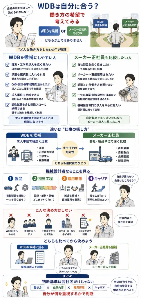 WDBを候補にしやすい人／メーカー正社員も比較したい人