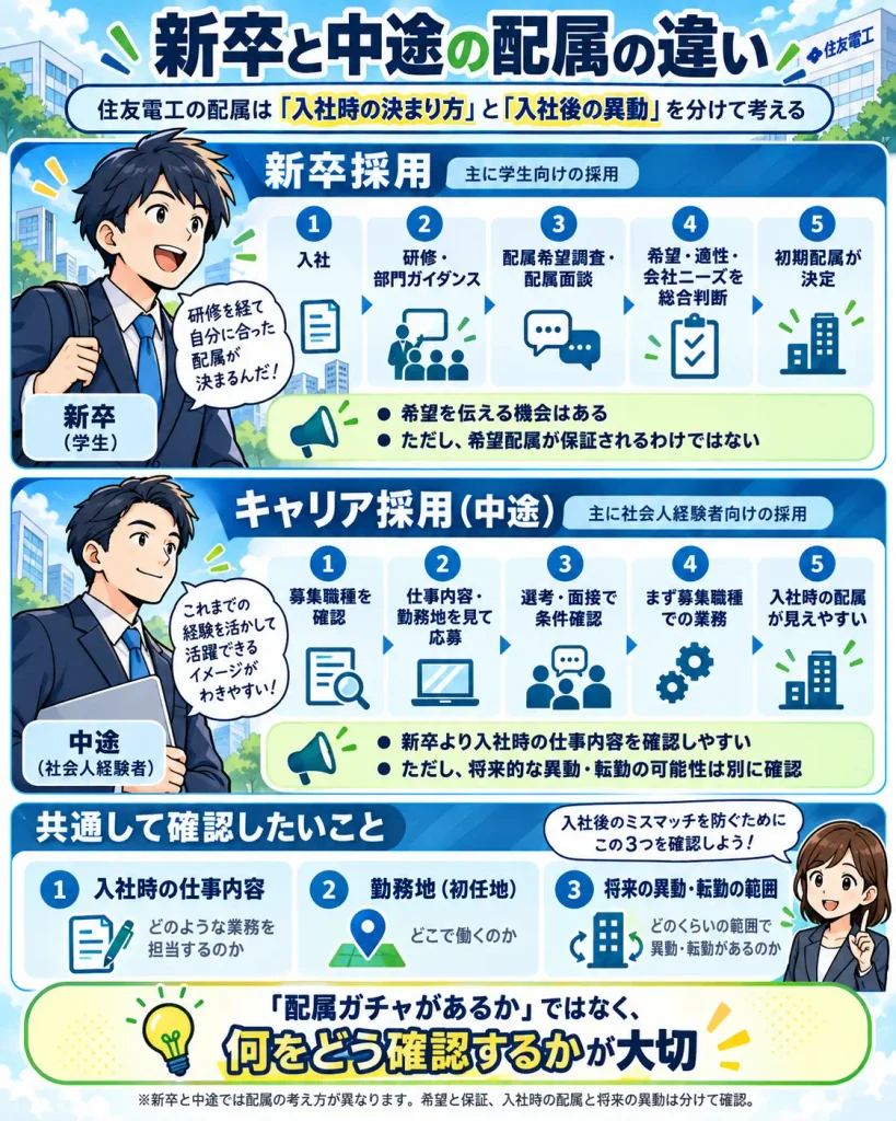 住友電工新卒採用とキャリア採用の配属の違い
