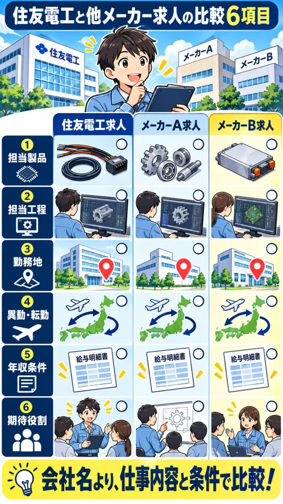 住友電工と他メーカー求人の比較6項目