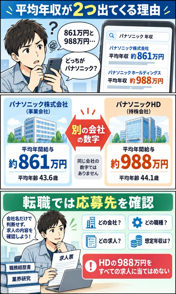 「パナソニック株式会社 約861万円」と「パナソニックHD 約988万円」は別の数字