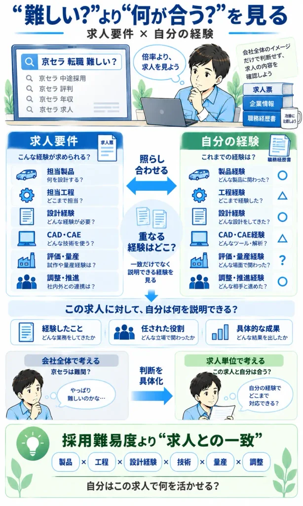 採用難易度ではなく、求人要件×自分の経験で応募可能性を見る図