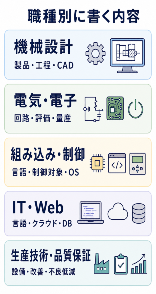 職種別に職務経歴書へ書く内容