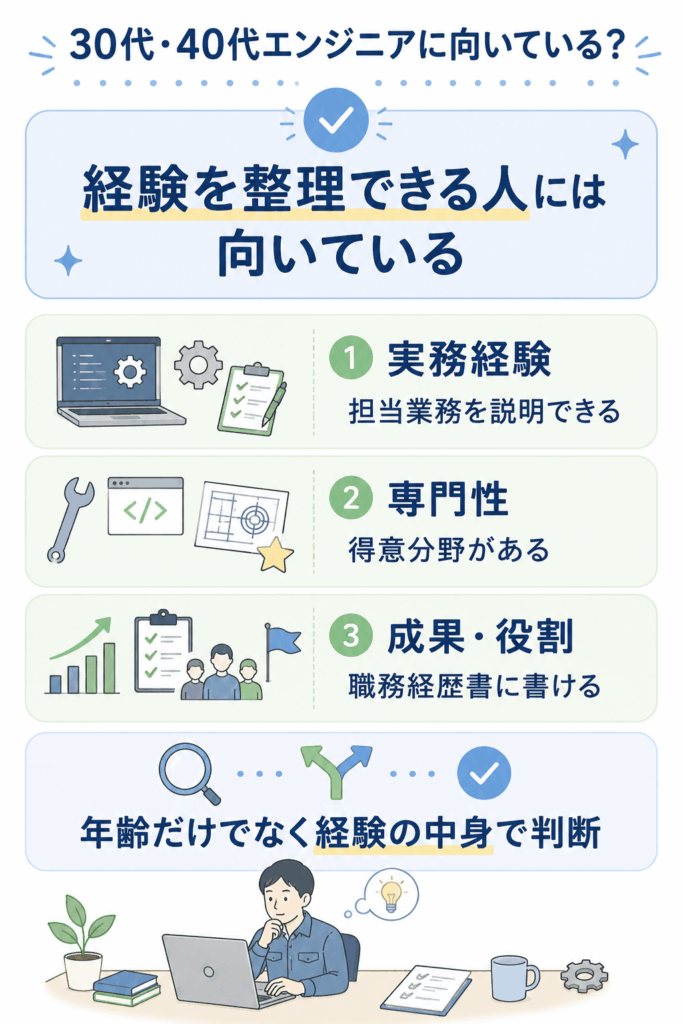 ビズリーチは30代・40代エンジニアでも、経験を整理できる人には向いている