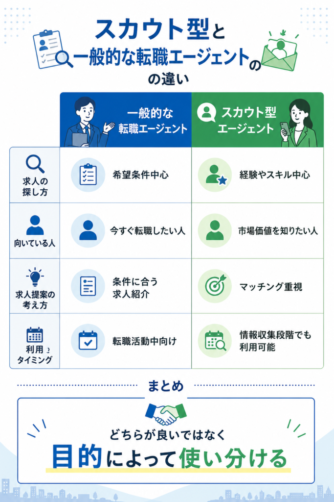 スカウト型と一般的な転職エージェントの違い