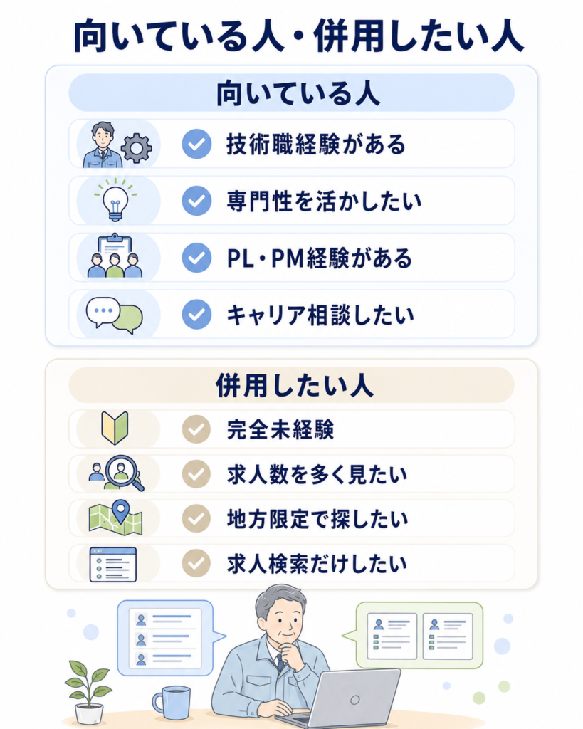 テクノブレーンに向いている人・他サービス併用がよい人