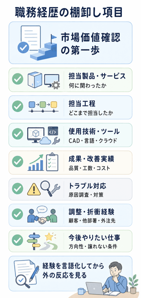 職務経歴を棚卸しするときに整理したい項目