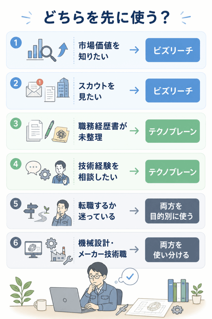 ビズリーチを先に使うか、テクノブレーンを先に使うか