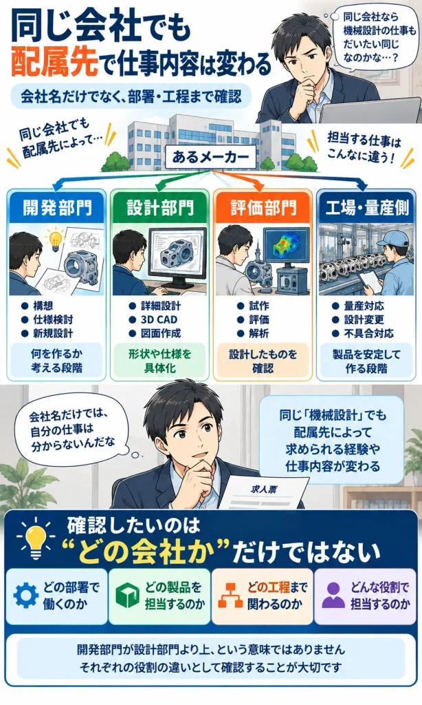 同じ会社でも配属先で仕事内容が変わる