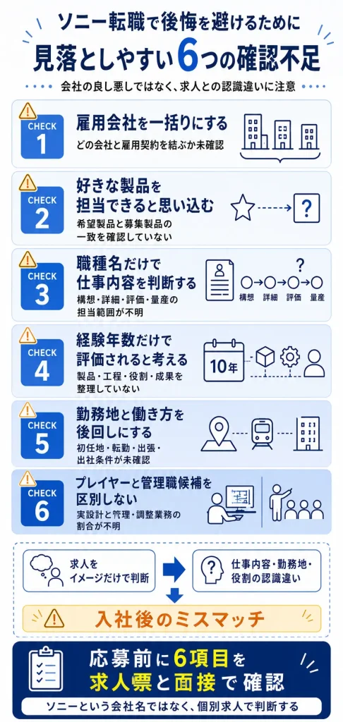 ソニー転職でミスマッチにつながりやすい6つの確認不足