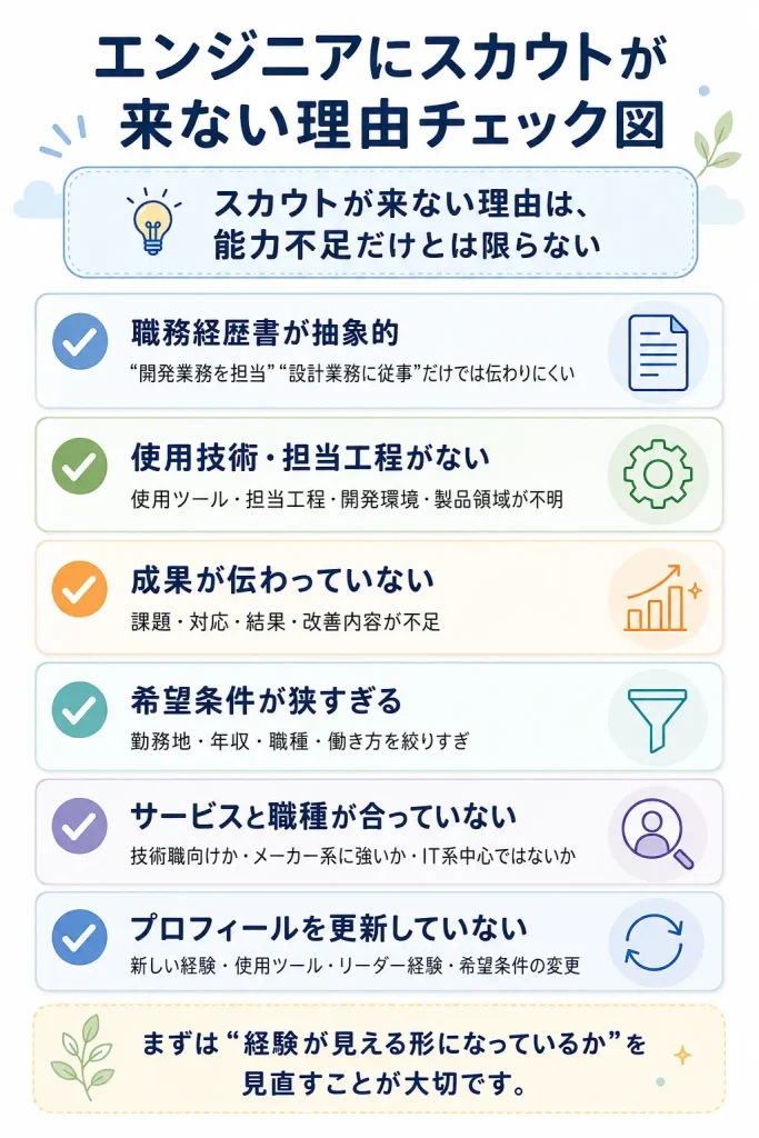 エンジニアにスカウトが来ない理由チェック図