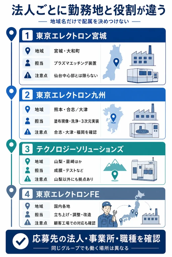 東京エレクトロングループの主な法人と勤務地の違い