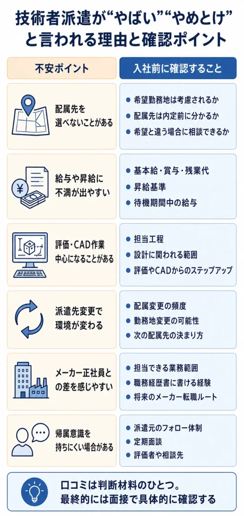 技術者派遣がやばい・やめとけと言われる理由と確認ポイント