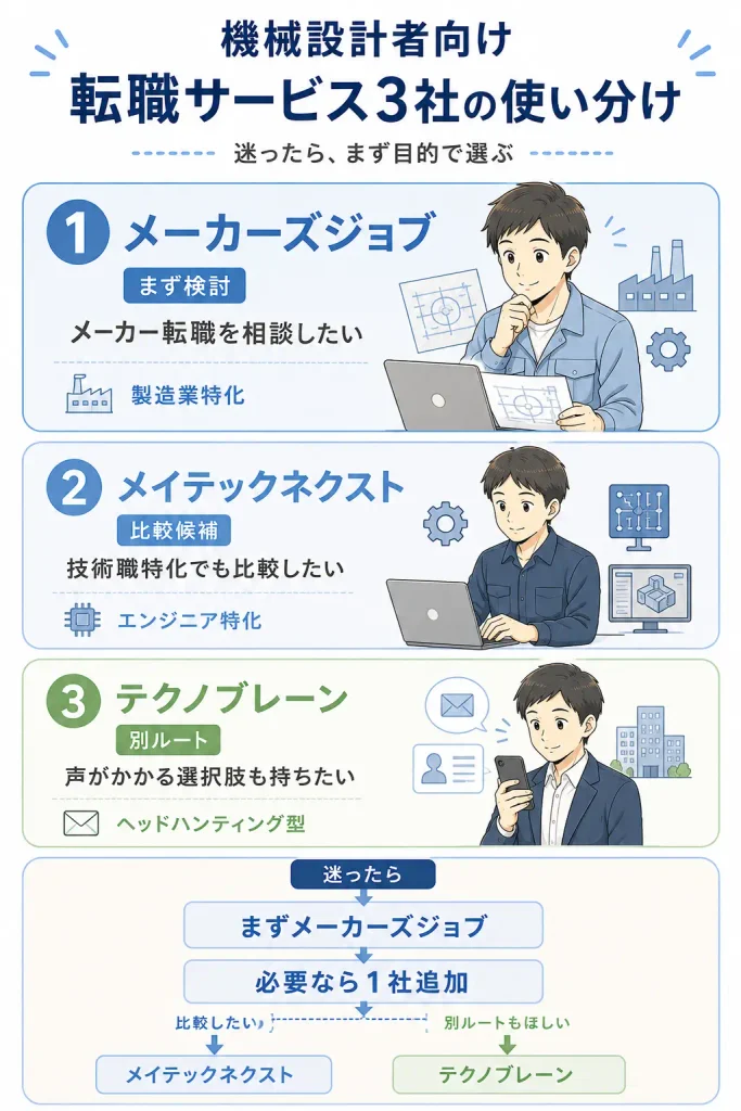 機械設計者向け|転職サービス3社の使い分け