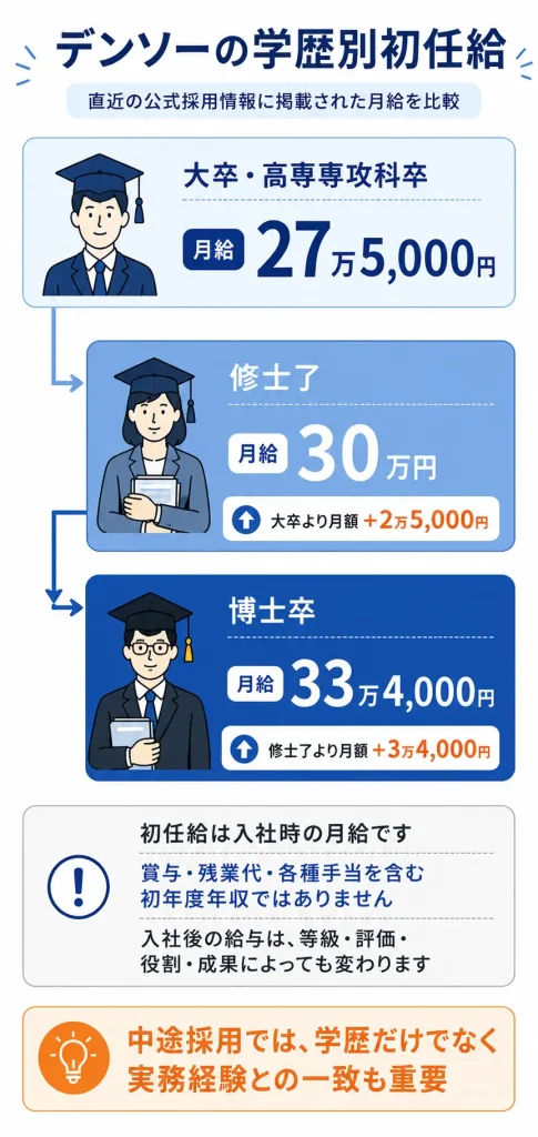 デンソーの大卒・修士了・博士卒の初任給比較