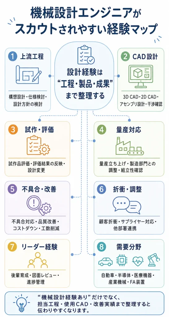 機械設計エンジニアがスカウトされやすい経験マップ