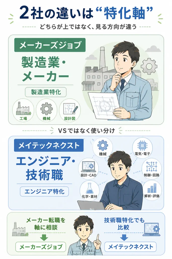 メーカーズジョブとメイテックネクストの特化軸の違い