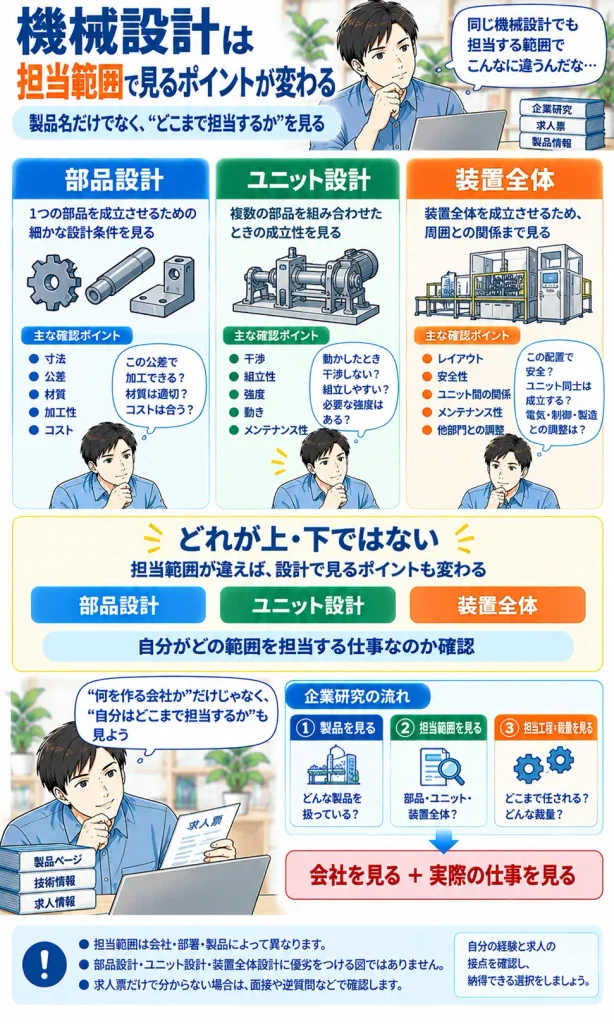 機械設計は担当範囲で見るポイントが変わる