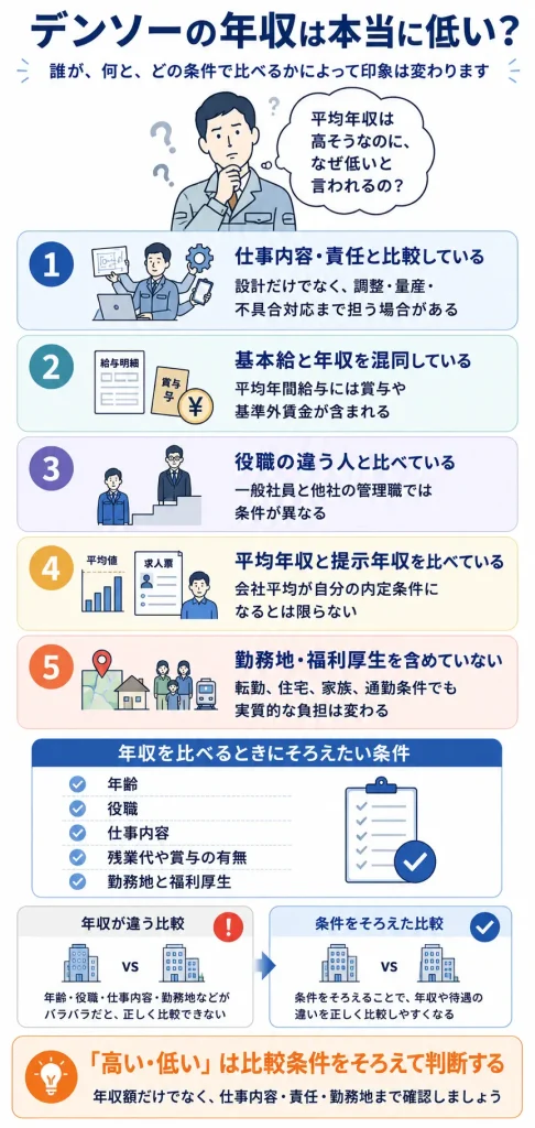 デンソーの年収が低いと感じる5つの比較パターン