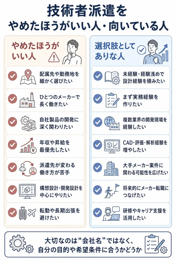 技術者派遣をやめたほうがいい人・向いている人