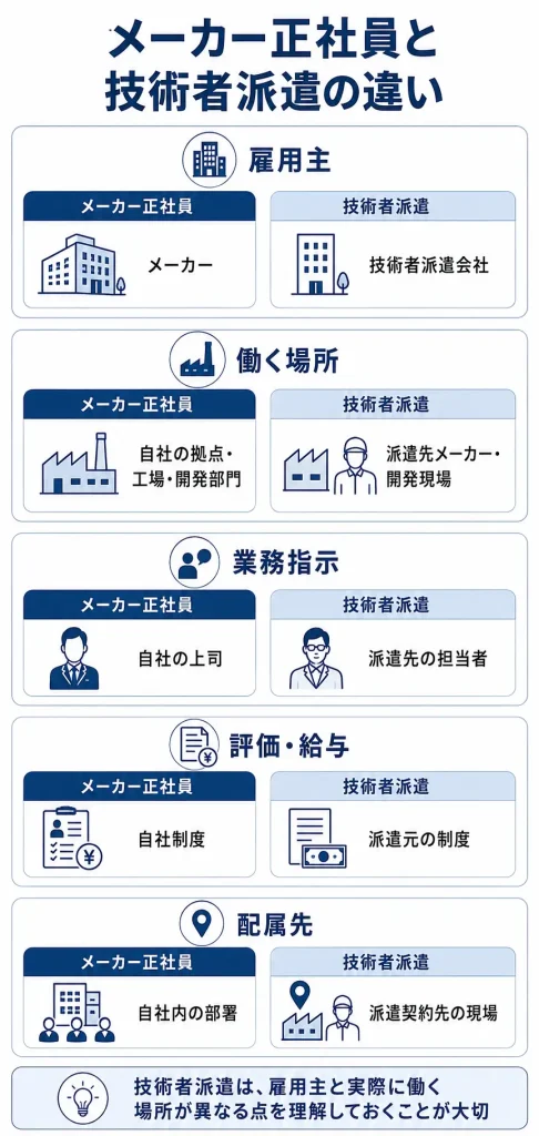 メーカー正社員と技術者派遣の違い