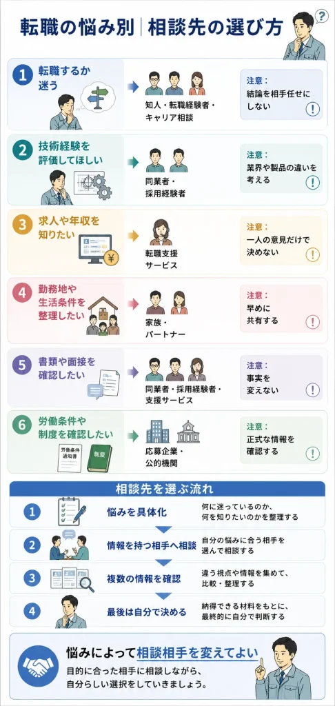 転職の悩み別に相談先を分けるマップ