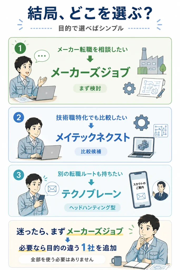 機械設計者の転職サービス選び|結論