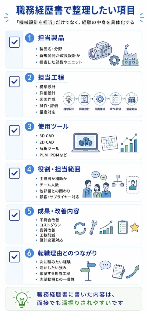 機械設計者の職務経歴書で整理したい項目