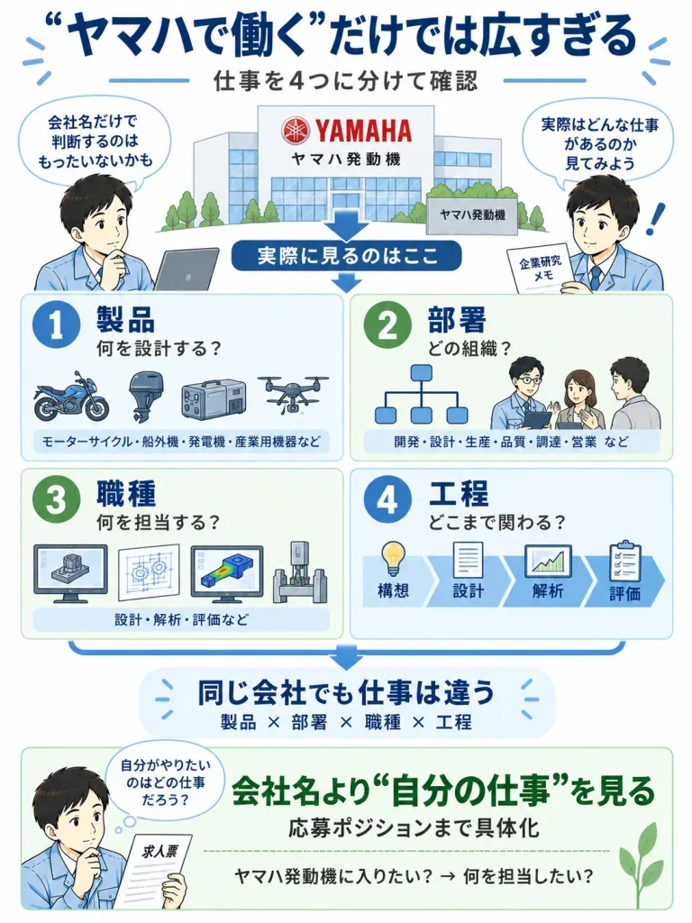 会社名だけでなく、実際の仕事まで分けて見る